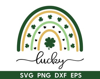 Lucky Rainbow Svg - St Patricks Day Clipart - Four Leaf Clover Rainbow Svg - St Pattys Day Png - Irish Svg -  Cricut Cut Files -SBS005