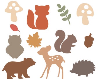 Sagome di animali del bosco - Svg del bosco - Clipart di animali del bosco - File di taglio - Decorazioni fai da te per baby shower nel bosco - SBN001