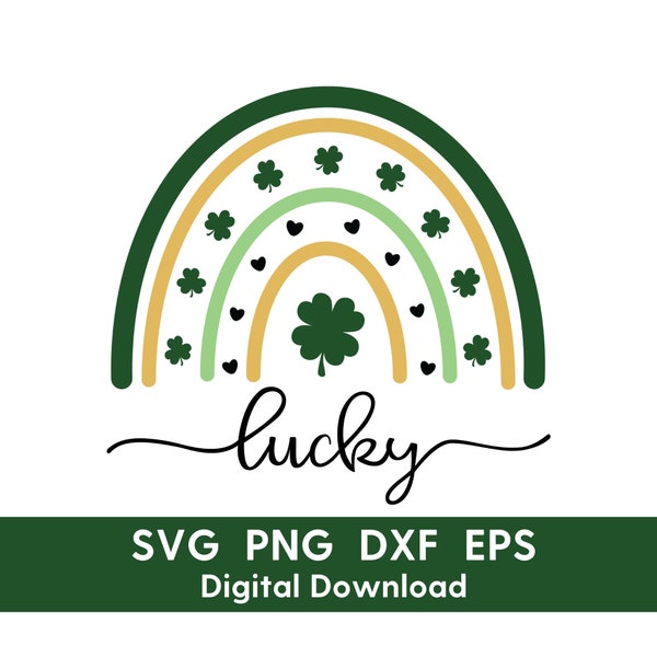 Lucky Rainbow Svg - St Patricks Day Clipart - Four Leaf Clover Rainbow Svg - St Pattys Day Png - Irish Svg -  Cricut Cut Files -SBS005