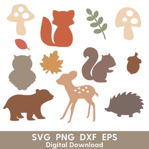 Sagome di animali del bosco - Svg del bosco - Clipart di animali del bosco - File di taglio - Decorazioni fai da te per baby shower nel bosco - SBN001