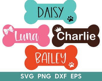 Personalized Dog Bone Svg - Bow - Crown - Pawprint - Dog Bone Png - Cut File for Cricut - Svg Png Dxf Eps Files - SBN003