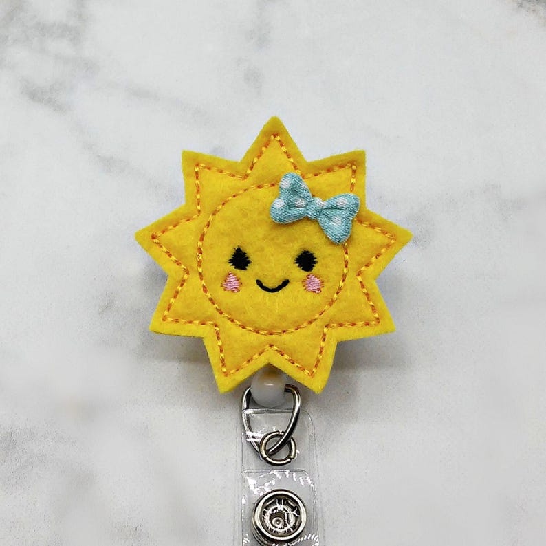 Cute Sun Badge Reel/Sunshine Badge Holder/Nurse Badge Reel/Felt Badge Reel/Nursing Badge Holder/RN Badge Reel/Spring Badge Reel/Sun with Bow image 1