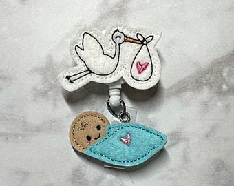 Stork and Baby Badge Reel/Stork Badge Reel/L&D Nurse Badge Reel/ Labor and Delivery Badge Reel/Retractable ID Badge Holder/Midwife Gift