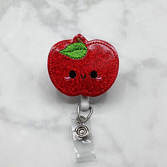 Cute Apple Badge Reel- Retractable ID Badge Holder- Glitter Badge Reel -  Dietician Badge - Nutritionist Id holder - Fruit - Nurse Badge Reel