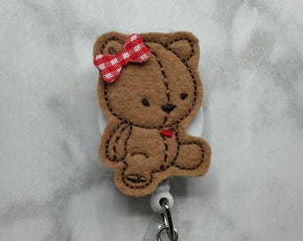 Teddy Bear Badge Reel/Pediatric Nurse Badge Reel/Retractable ID Badge Holder/Felt Badge Reel/Toy Badge/Kid Friendly Badge/Cute Badge Holder