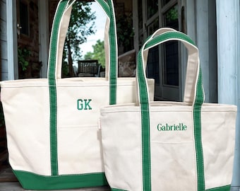 Embroidered Premium Canvas Tote Bag with Zipper and Pockets - Medium or Large - Personalized Tote Bag