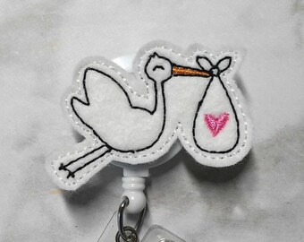 Stork Badge Reel / Nurse Badge Reel / OBGYN / Retractable ID Badge Holder / Labor and Delivery Nurse / Obstetrics / Ob gyn/ Nurse Gift