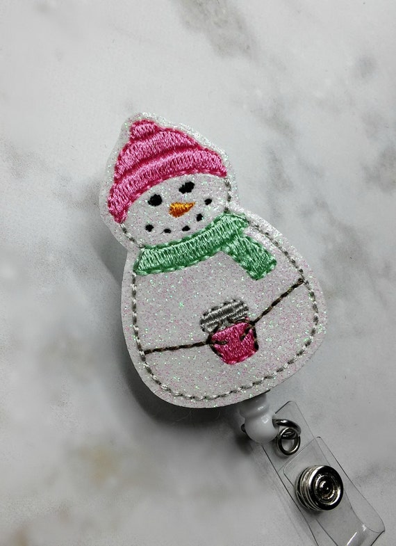 Glitter Cozy Snowman Badge Reel/Nurse Badge Reel/Retractable ID Badge Holder/Winter Badge Reel/Holiday Badge Reel/Hat and Scarf/Nurse Gift