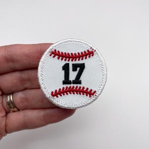 Iron On Mini Baseball Patch with Number -  1.8" Embroidered Baseball Patch -  Game Day Patch - Baseball Number Patch - Baseball Mom Patch