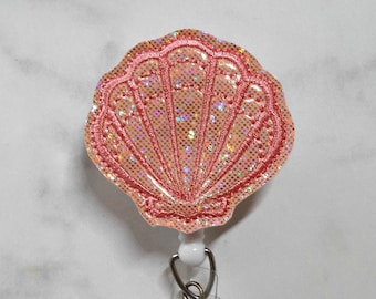 Glitter Seashell Badge Reel/Nursing Badge Reel/Retractable ID Badge Holder/RN Badge/Glitter Badge Clip/Summer Badge/Nurse Gift/Ocean/Beach