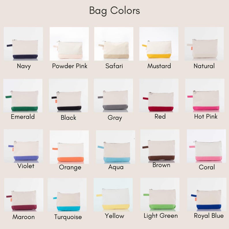 Trousse à maquillage personnalisée en toile brodée - Trousse à cosmétiques en toile bicolore - Trousse à fermeture éclair - Cadeau pour elle - Cadeau pour ado image 5