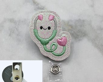 Cute Pastel Stethoscope Badge Clip - Non-Retractable Badge Holder - No Pull Id Holder -Safety Badge Clip - Nurse Badge Clip - Nursing Badge