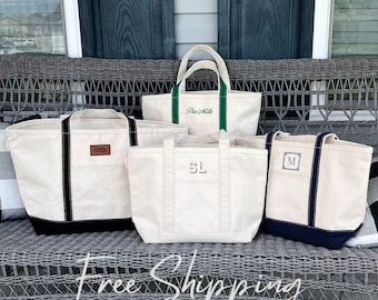 Custom Canvas Tote Bag with Zipper - FREE SHIPPING - Zip Top Boat Tote - Personalized Tote Bag -  Embroidered- Monogrammed- Bridesmaid Gift