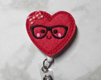 Nerd Heart Badge Reel/Valentines ID Badge Reel/Nursing Badge Reel/RN Badge Clip/Retractable ID Badge Holder/Felt Badge Reel/Valentine's Day