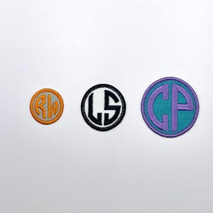 Iron On Two Letter Monogram Patch - 1.5", 2", 2.5" Monogram Circle Patch- Custom Colors-2 Letters Embroidered Personalized Patch- Backpack