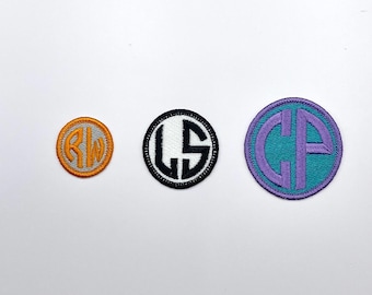 Iron On Two Letter Monogram Patch - 1.5", 2", 2.5" Monogram Circle Patch- Custom Colors-2 Letters Embroidered Personalized Patch- Backpack