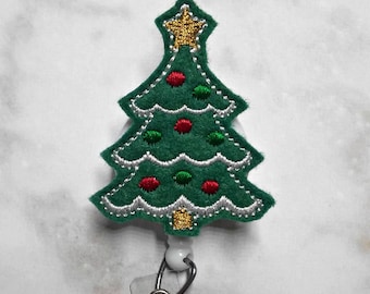 Christmas Tree Badge Reel/Christmas Badge Reel/Nursing Badge Reel/Retractable ID Badge Holder/Felt Badge/RN Badge Pull/Holiday Badge Clip