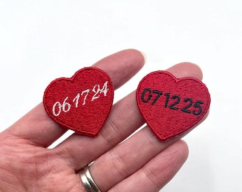 Iron On Mini Heart Patch with Custom Date -Valentines Day Gift - 1.5" Embroidered Date Patch - Anniversary Gift - Wedding Date- First Date