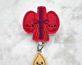 Kidneys and Urine Drop Badge Reel/Nurse Badge Reel/Urology ID Badge/Retractable ID Badge Holder/Felt Badge Reel/Anatomy Badge/Nurse Gift