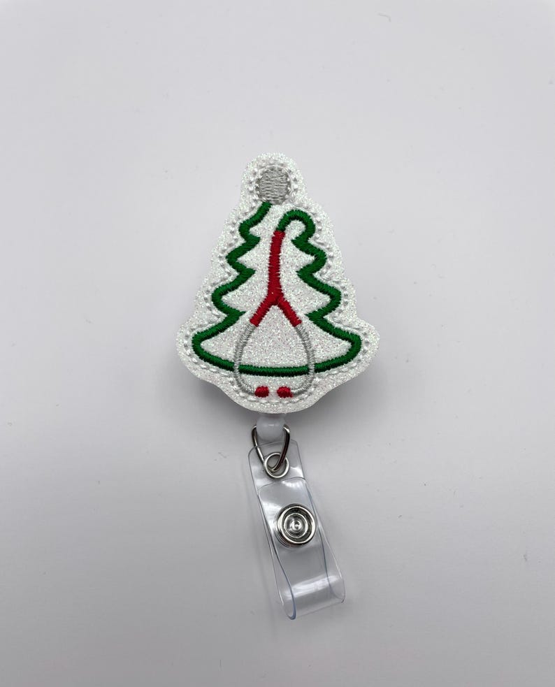 Stethoscope Christmas Tree Badge Reel/Nurse Badge Reel/Christmas Badge Reel/Nursing Badge Holder/Retractable ID Badge Holder/RN ID Holder image 1
