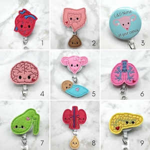 Adorable Anatomy Badge Reel - Nurse Badge Reel - RN Badge Reel - Retractable ID Badge Holder -Nurse Gift - Cute Felt Badge Reel