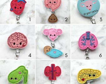 Adorable Anatomy Badge Reel - Nurse Badge Reel - RN Badge Reel - Retractable ID Badge Holder -Nurse Gift - Cute Felt Badge Reel