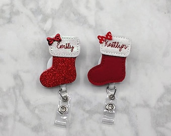 Personalized Christmas Stocking Badge Reel - Christmas Badge Reel - Retractable Id Badge Holder- Holiday Id Badge Holder - Workplace Gifts