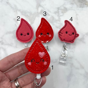 Cute Blood Drop Badge Reel - Phlebotomist Badge Reel - Lab Tech-Phlebotomy Tech - Retractable ID Badge Holder- Felt Badge Reel - Nurse Gift