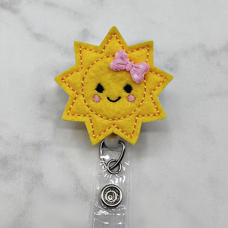 Cute Sun Badge Reel/Sunshine Badge Holder/Nurse Badge Reel/Felt Badge Reel/Nursing Badge Holder/RN Badge Reel/Spring Badge Reel/Sun with Bow image 2