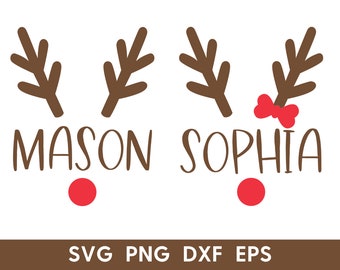 Renna faccia Svg - File di taglio Svg di Natale per Cricut - Cornice con nome renna - Corna di renna Clipart - Png di Natale - Svg Png Dxf Eps SBC001
