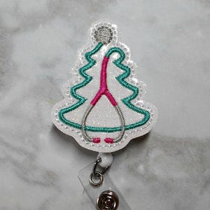 Stethoscope Christmas Tree Badge Reel/Nurse Badge Reel/Christmas Badge Reel/Nursing Badge Holder/Retractable ID Badge Holder/RN ID Holder image 2