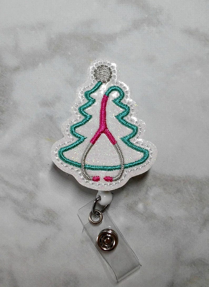 Stethoscope Christmas Tree Badge Reel/Nurse Badge Reel/Christmas Badge Reel/Nursing Badge Holder/Retractable ID Badge Holder/RN ID Holder image 2
