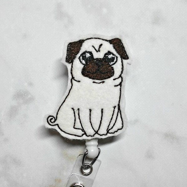 Pug Badge Reel/Dog Badge Reel/Veterinarian/Retractable ID Badge Holder/Vet Tech Gift/Puppy/Dog Lover Gift/Cute/Felt Badge Reel/Feltie/RN