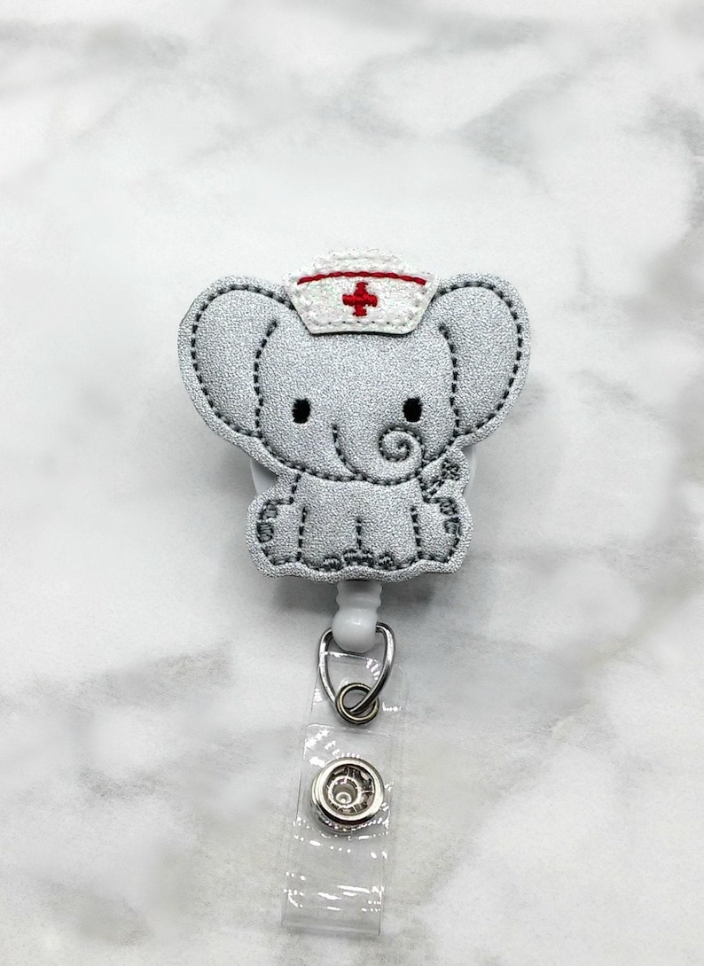 Elephant Nurse Badge Reel/Nurse Badge Reel/Retractable ID Badge Holder/RN Badge Reel/Pediatric Nurse/Medical Badge Holder/Nurse Gift image 2