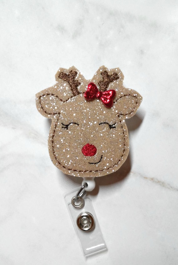 Glitter Reindeer Badge Reel/christmas Badge Reel/nursing Badge