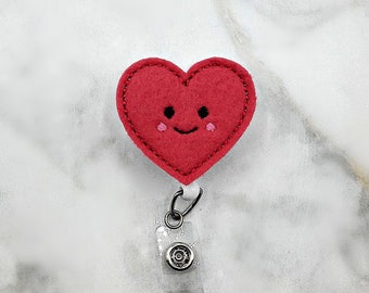 Cute Heart Badge Reel/Nursing Badge Reel/RN Badge/Retractable ID Badge Holder/Felt Badge Reel/Valentine's Day/Heart ID Badge/Cardiology