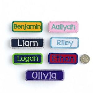 Iron On Mini Rectangle Name Patch - Embroidered Name - 3" to 5"  Widths Available - Personalized Patch - Custom Colors