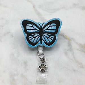 Blue Glitter Butterfly Badge Reel Nurse Badge Reel Retractable ID Badge  Holder RN Badge Reel Summer Badge Medical Badge 