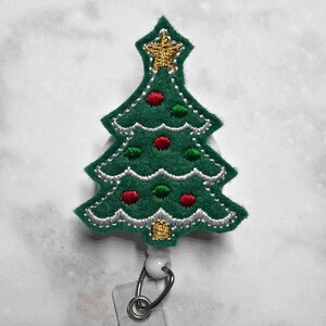 Christmas Tree Badge Reel/Christmas Badge Reel/Nursing Badge Reel/Retractable ID Badge Holder/Felt Badge/RN Badge Pull/Holiday Badge Clip