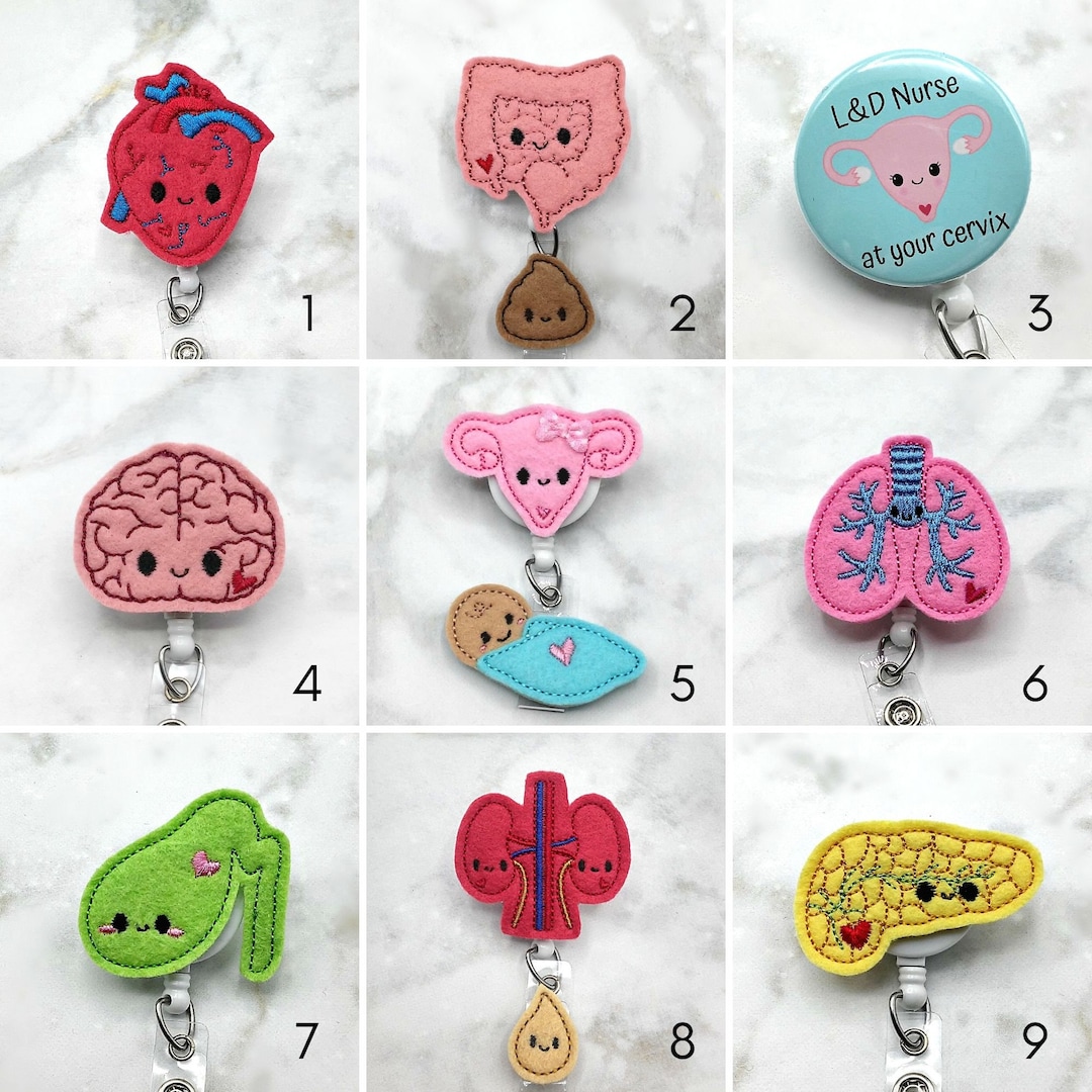 Adorable Anatomy Badge Reel Nurse Badge Reel RN Badge Reel Retractable ID  Badge Holder nurse Gift Cute Felt Badge Reel 