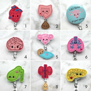 Adorable Anatomy Badge Reel - Nurse Badge Reel - RN Badge Reel - Retractable ID Badge Holder -Nurse Gift - Cute Felt Badge Reel