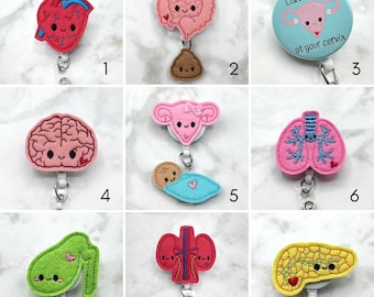 Adorable Anatomy Badge Reel - Nurse Badge Reel - RN Badge Reel - Retractable ID Badge Holder -Nurse Gift - Cute Felt Badge Reel