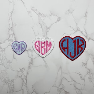 Iron On Heart Monogram Patch - 1.5", 2.3", 2.8" Wide Heart Patch- Embroidered Personalized Patch -Custom Colors- Patch for Backpacks, Jacket