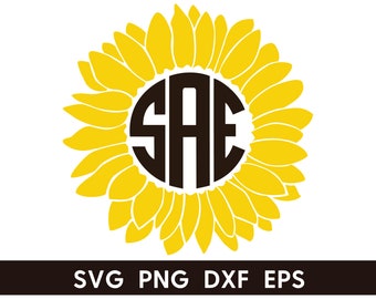 May include: A yellow sunflower with a brown circle in the center. The circle has the letters "SAE" in a bold, block font.