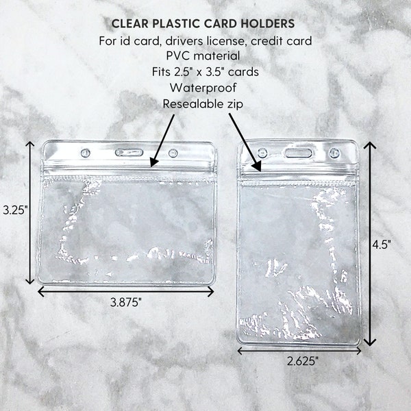 Clear ID Card Holder with Resealable Zip - Horizontal or Vertical Card Protector - Plastic Sleeve for Id Cards - Badge Card Holder