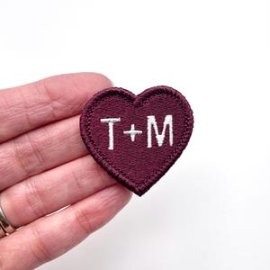 Iron On Embroidered Heart Patch with Initials -Valentines Day Gift-Couples Heart Patch-Wedding Initials Patch- 1.7"x1.6" Heart-Custom Colors