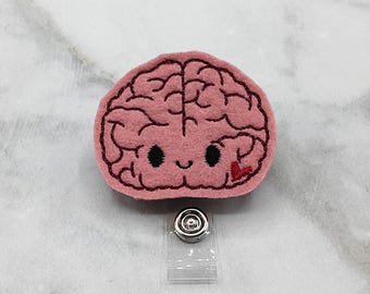Cute Brain Badge Clip - Non-Retractable Badge Holder - No Pull Id Holder -Safety Badge Clip - Nurse Badge Clip - Nursing Badge Clip