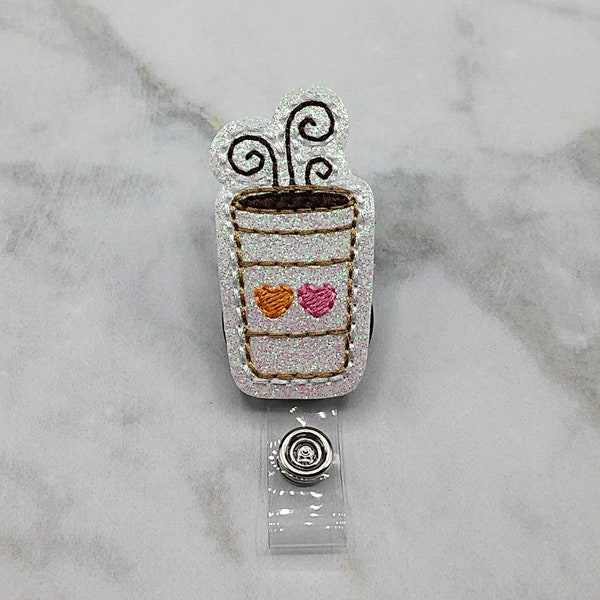 Glitter Coffee Badge Clip - Non-Retractable Badge Holder - No Pull Id Holder -Safety Badge Clip - Nurse Badge Clip - Nursing Badge Clip