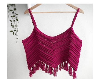 Crochet Crop Top Pattern, Tasseled Beach Coverup (PDF Pattern), / ‘ZIGGY blouse