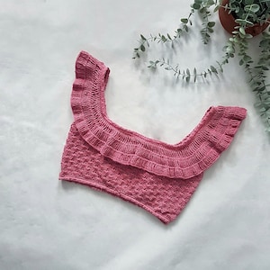Crochet Croptop Pattern, Off-shoulder top pattern, Ruffle sleeve top, Crochet beach summer top, 'ARIEL CROP TOP'